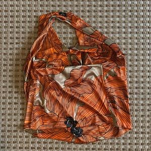 Orange, Black, and Tan Silk Halter Top